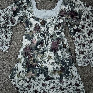 Free People Green and White Casual Sundress with Scoop Neck